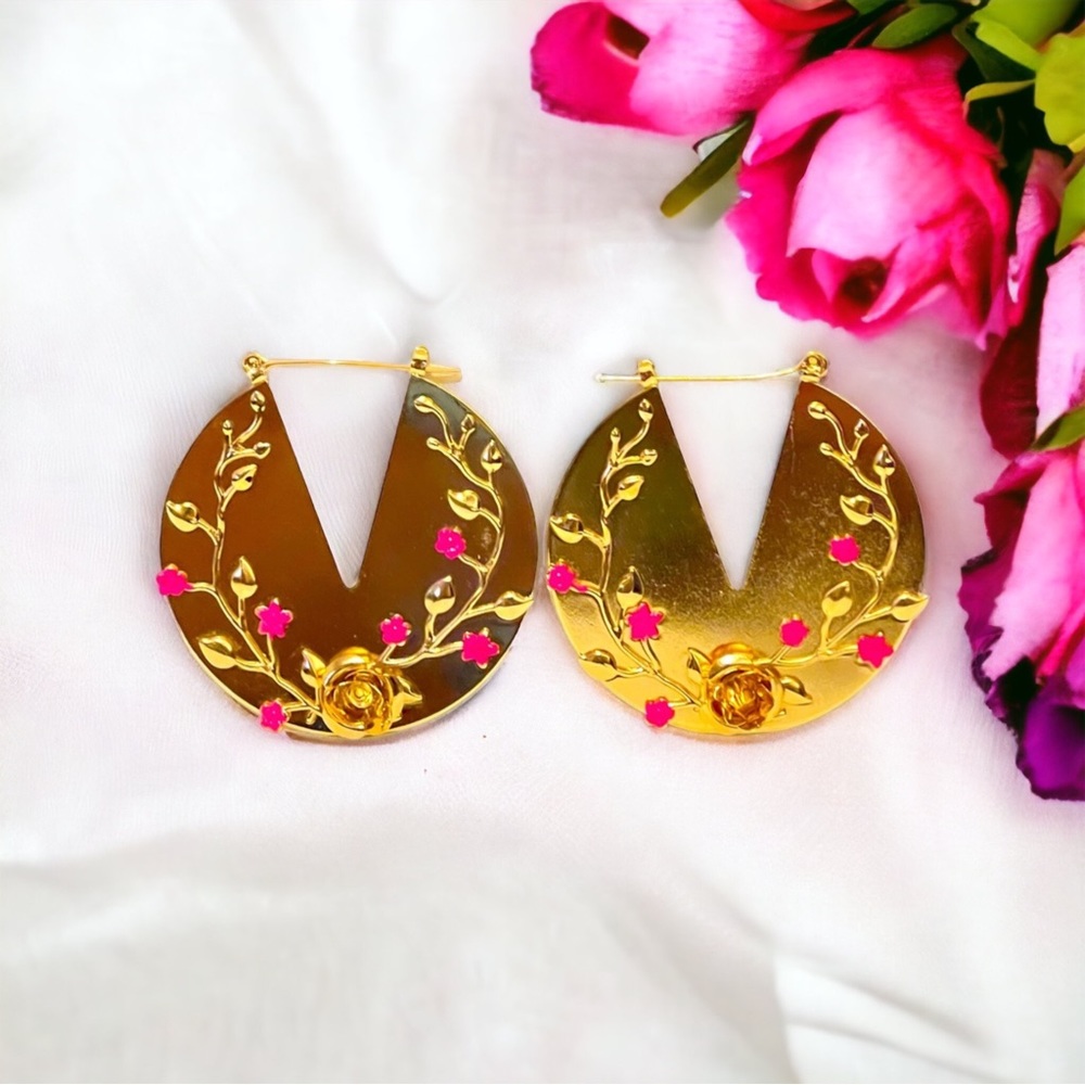 Beautiful Chunky Gold Hoops Floral Design